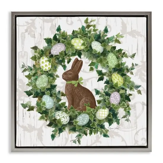 Stupell Industries Spring Easter Egg Wreath Floater Framed Art Gray {1}