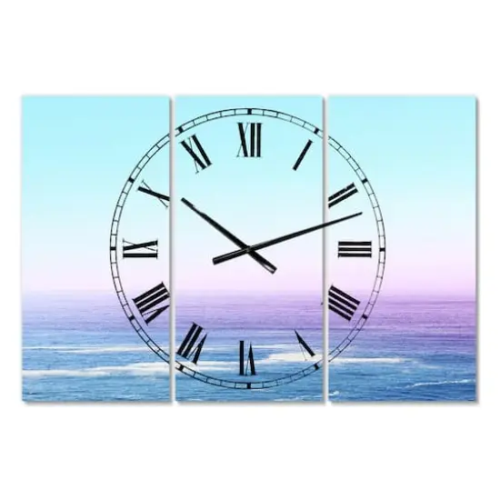 Designart Ocean View Nautical & Coastal 3 panel Large Wall Clock {1}