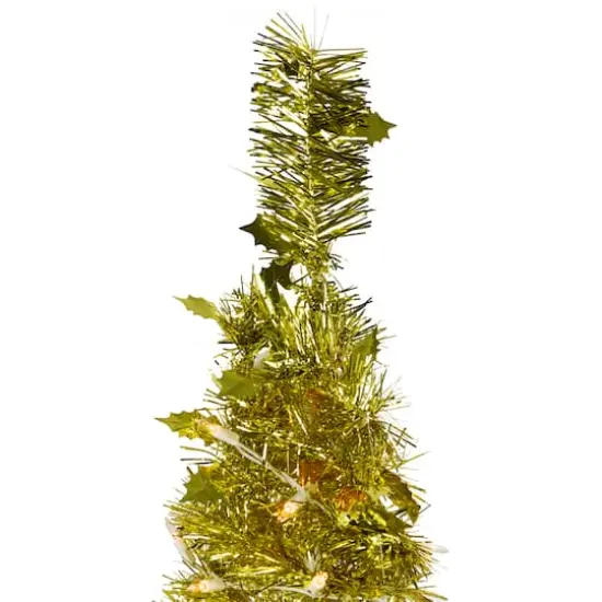 6ft. Pre-Lit Gold Tinsel Pop-Up Artificial Christmas Tree, Clear Lights {4}