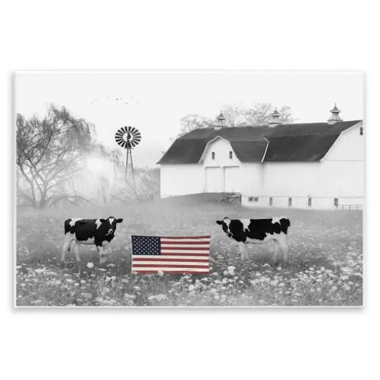 Stupell Industries Americana Barn Country Cows Flag Wall Plaque Art {1}