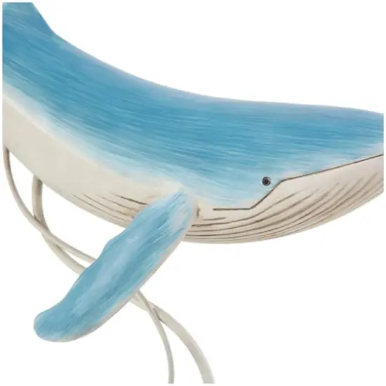 18.5" Blue Polystone Swimming Whale Parent & Child Sculpture D&eacute;cor {5}