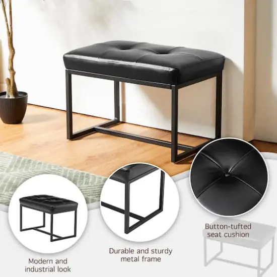 Glitzhome&reg; Modern Thick Leatherette Accent Stool Black {6}