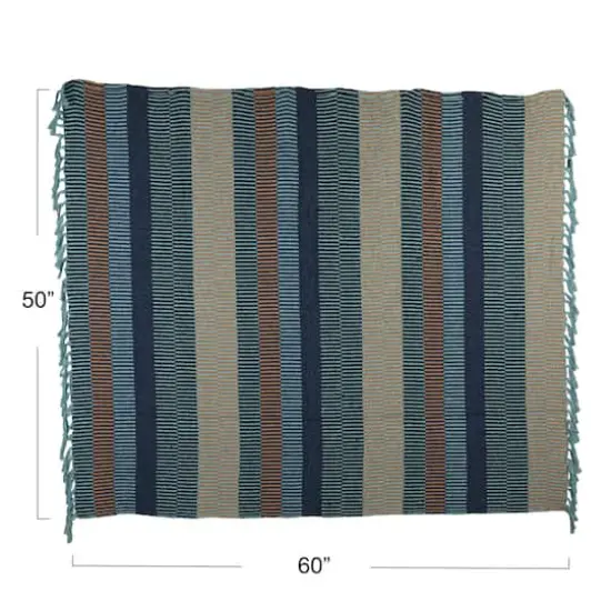Hello Honey® Blue & Cream Striped Cotton Blend Throw with Fringe {5}