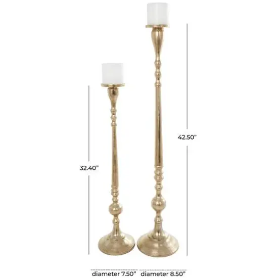 Gold Aluminum Tall Pillar Candle Holder Set {11}