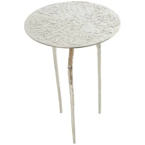 Silver Aluminum Geometric Slim Textured Accent Table {8}