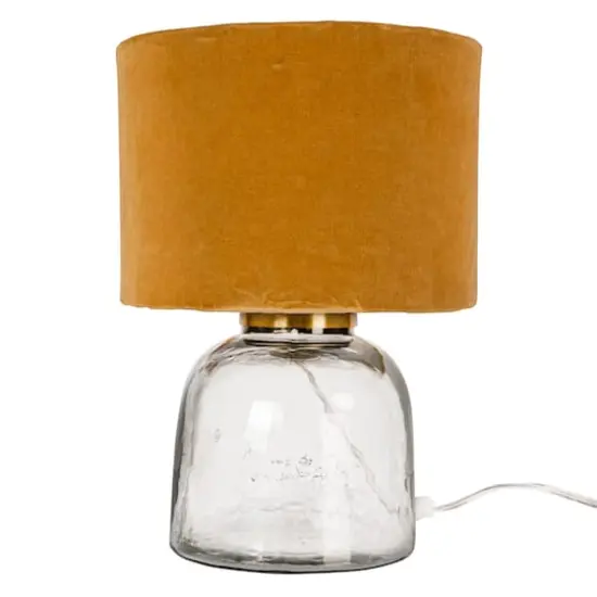 Hello Honey® 14" Modern Table Lamp with Glass Base & Mustard Yellow Velvet Shade {9}
