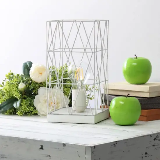 Simple Designs 10" Geometric Square Metal Table Lamp White {5}