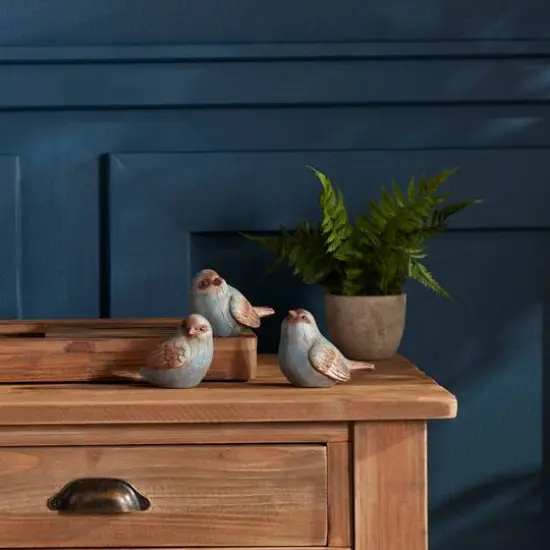 3" Rustic Blue Bird Figurine Set {3}
