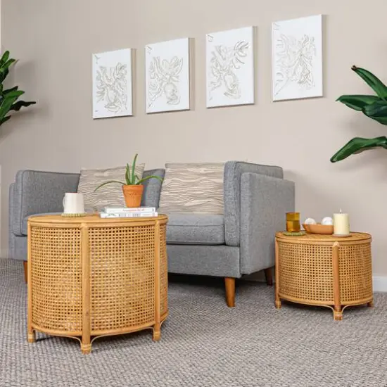 Hello Honey&reg; Round Bamboo & Rattan Accent Table Natural {5}