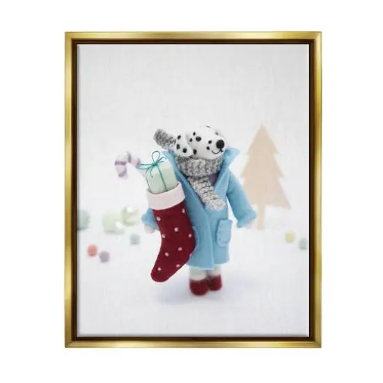 Stupell Industries Dalmatian Christmas Stocking Scene Framed Floater Canvas Wall Art Gold {1}