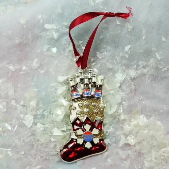 3.5" Red & Silver Plated Pepsi Stocking Christmas Ornament {3}