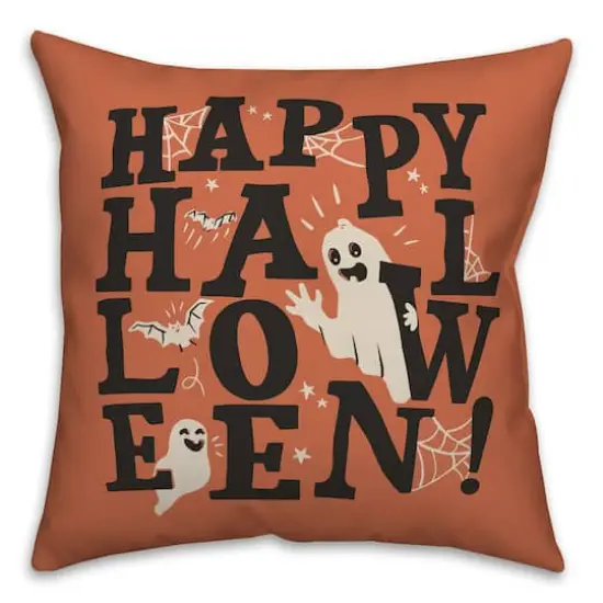 Happy Halloween Orange Throw Pillow {1}