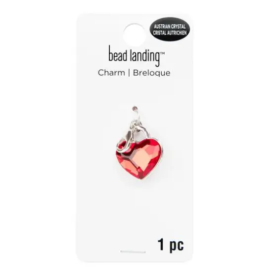 Double-Sided Red Austrian Crystal & Silver Filigree Heart Lock Charm by Bead Landing&trade; {7}