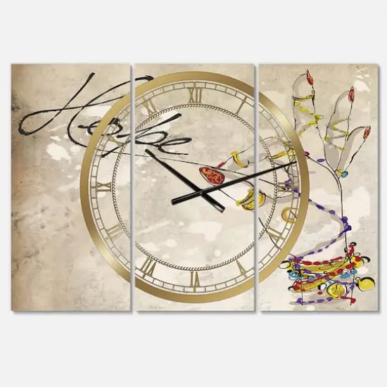 Designart 'Gypsy Hippy Hand Hope Oversized Cottage Multipanel Wall Clock {1}