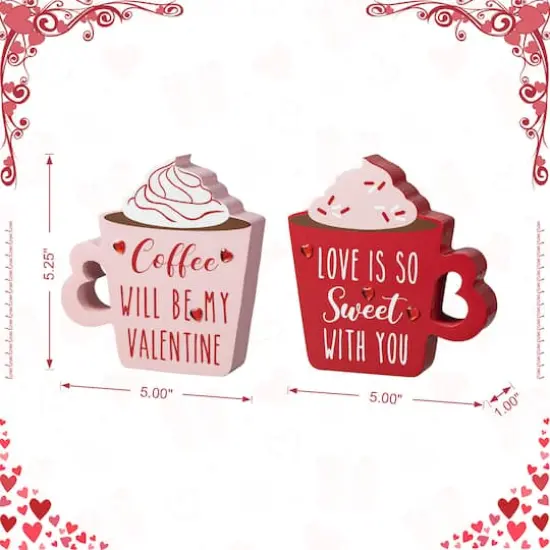 Glitzhome&reg; Wooden Valentine's Coffee Cup Table D&eacute;cor Set {5}