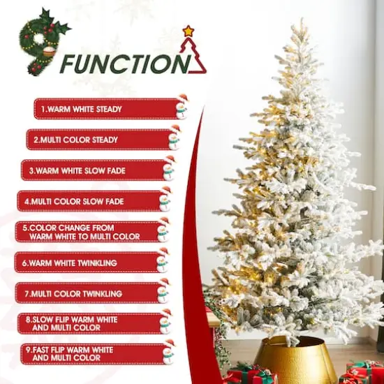 Glitzhome&reg; 9ft Pre-Lit Flocked Full Fir Artificial Christmas Tree, Multicolor LED Lights {8}