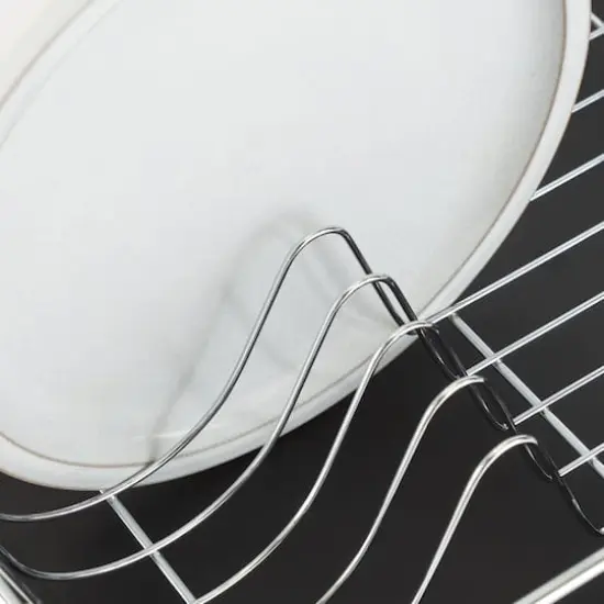 Kitchen Details Black 3-Piece Chrome Dish Rack with Tray {5}