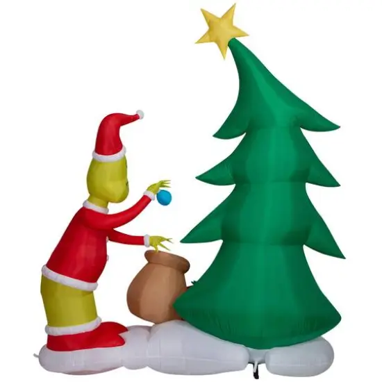 8.5ft. Airblown&reg; Inflatable Christmas Grinch Putting Ornaments on Tree {3}