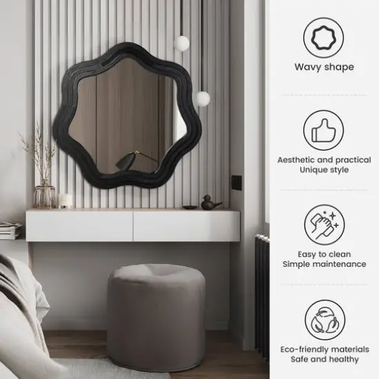 Glitzhome® 33.5" Modern Black Triple Wood Frame Wavy Wall Mirror {6}