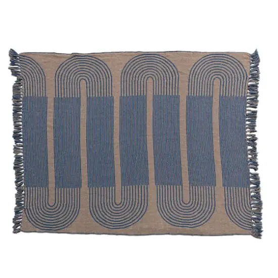 Hello Honey® Blue & Beige Modern Recycled Cotton Throw Blanket with Print & Fringe {1}