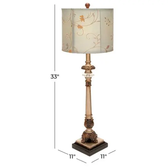 Set of 2 Tuscan Hexagonal Gold Metal and Polystone Floral Buffet Lamp, 32.50" x 11" x 11" {10}