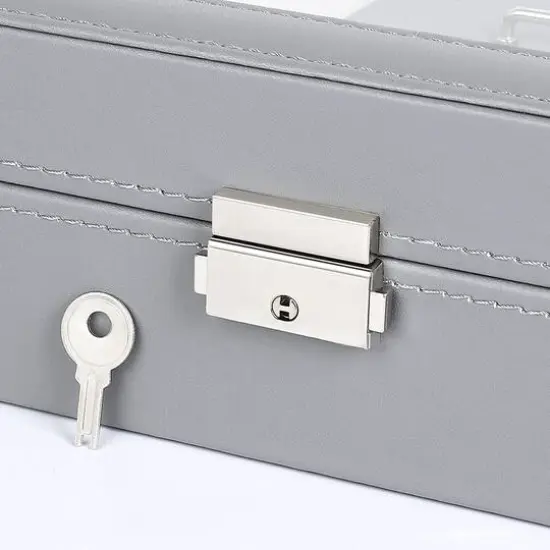 NEX&trade; 12" 8-Slot Gray Lockable Artificial Leather Watch Case Organizer {5}