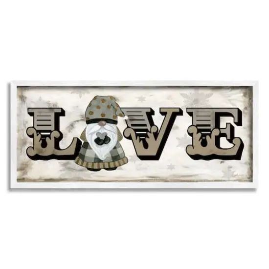 Stupell Industries Holiday Patterned Love Gnome Framed Giclee Art White {1}
