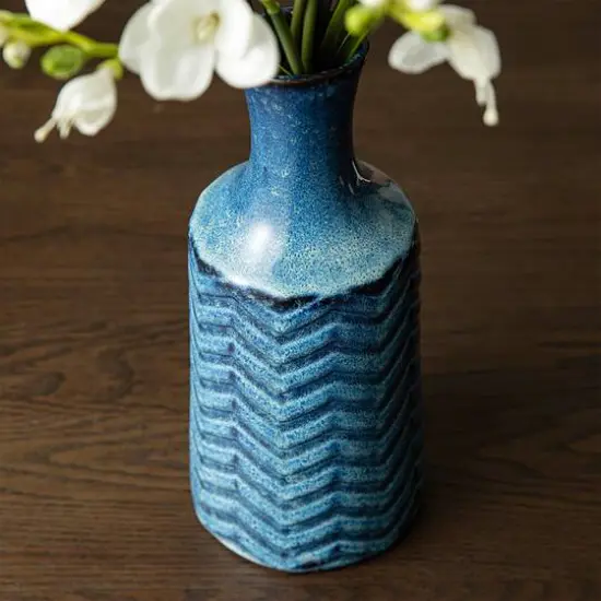 Glitzhome® Brilliant Blue Chevron Ceramic Modern Vase Set {6}
