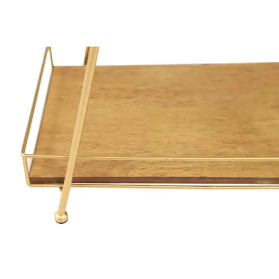 22" Brown Wood & Iron 2-Tier Tray Stand {5}