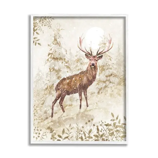 Stupell Industries Elk Snow Covered Forest Black Framed Giclee Art White {1}