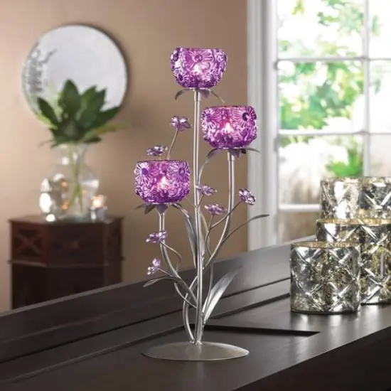 17.75" Fuchsia Blooms Candleholder {3}