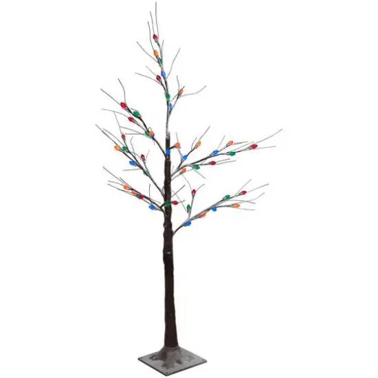 4ft. Pre-Lit Brown Frosted Christmas Twig Tree, Multicolor LED Lights {4}