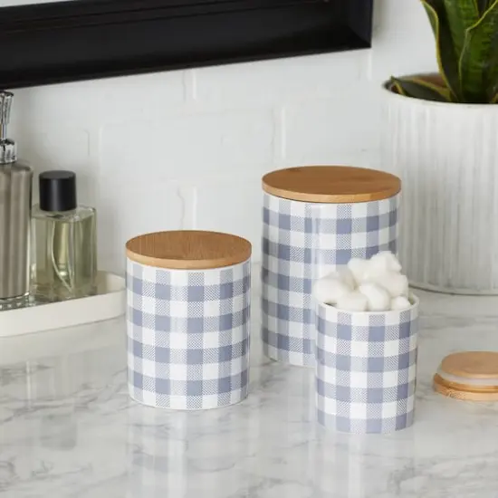 DII&reg; Buffalo Check Ceramic Canister Set Stonewash Blue and White {9}