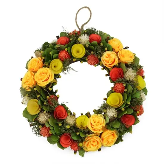 12.5" Peach, Orange, & Yellow Flowers with Moss & Twig Spring Wreath {1}