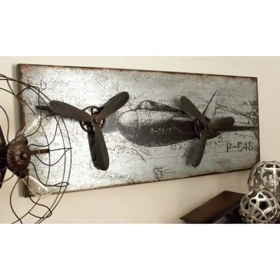 46" Silver Metal Airplane Industrial Wall D&eacute;cor {7}