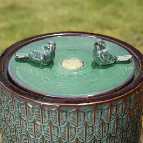 Glitzhome&reg; 15" LED Bird Cylindrical Ceramic Fountain Turquoise {5}