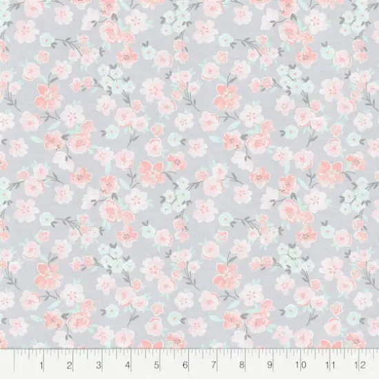 Fabric Editions Gray Floral Blooms Cotton Fabric {3}