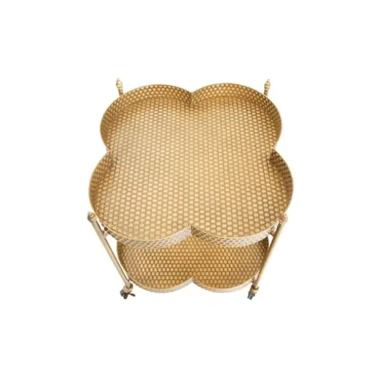 Hello Honey&reg; 28.5" 2-Tier Clover Shaped Metal Bar Cart on Caster Wheels Antique Brass {4}