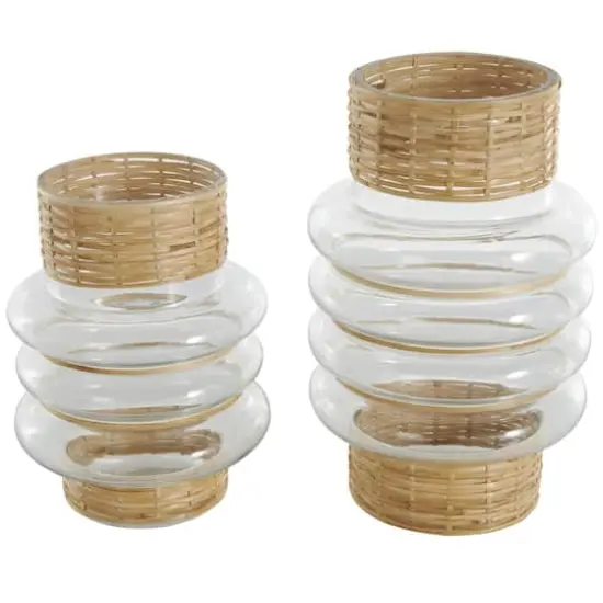 Clear Rattan Wrapped Glass Bubble Vase Set {1}