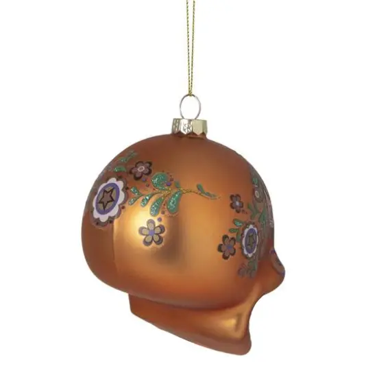 Orange Day of the Dead Glass Skull Halloween Ornament {6}