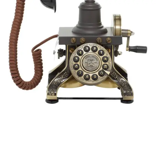 12" Black & Brass Vintage Antique Phone {4}