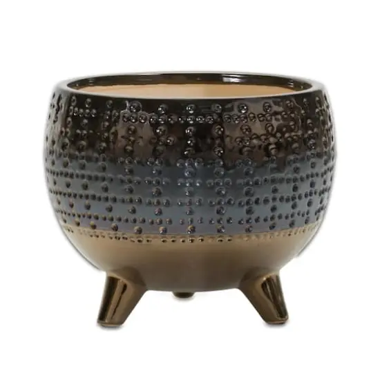 6" Dotted Ceramic Planter with Pewter Accent {1}