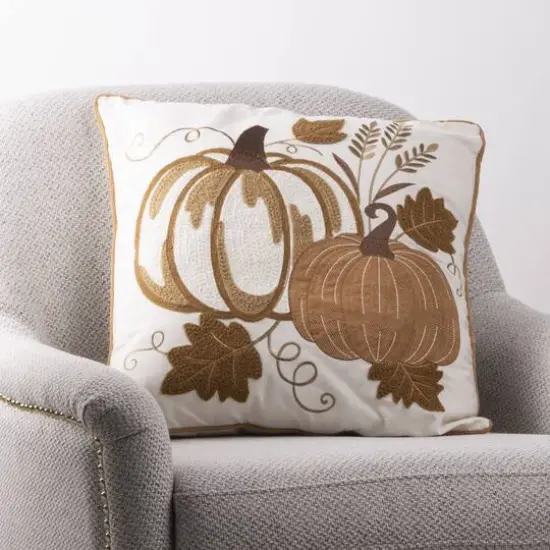 Glitzhome&reg; Cotton Embroidered Pumpkin Pillow Cover {3}