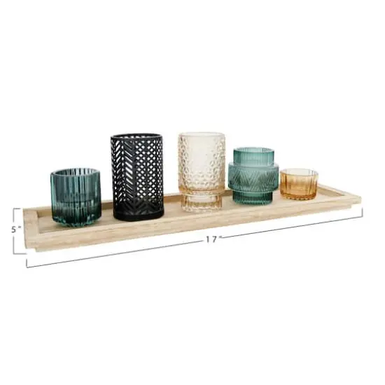 Hello Honey® Embossed Glass & Metal Tealight & Votive Holders On Rectangle Wood Tray Set, 6ct. {5}