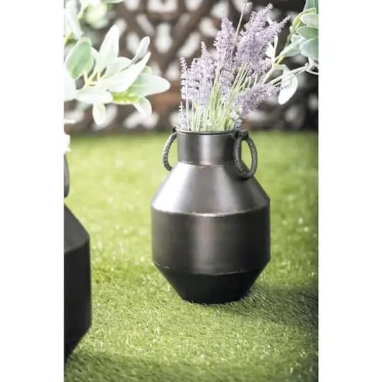 Dark Brown Metal Rustic Vase, 12" x 8" x 8" {8}