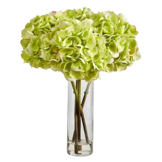 18" Green Hydrangea Arrangement in Glass Vase {1}