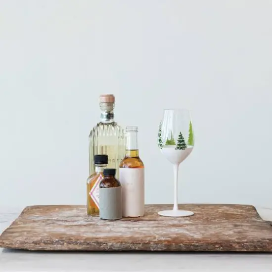 Hello Honey&reg; 12oz. Clear & Green Tree & Snow Wine Glass Set {4}