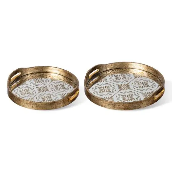 Glitzhome&reg; Gold Round Abstract Mirrored Trays Set {1}