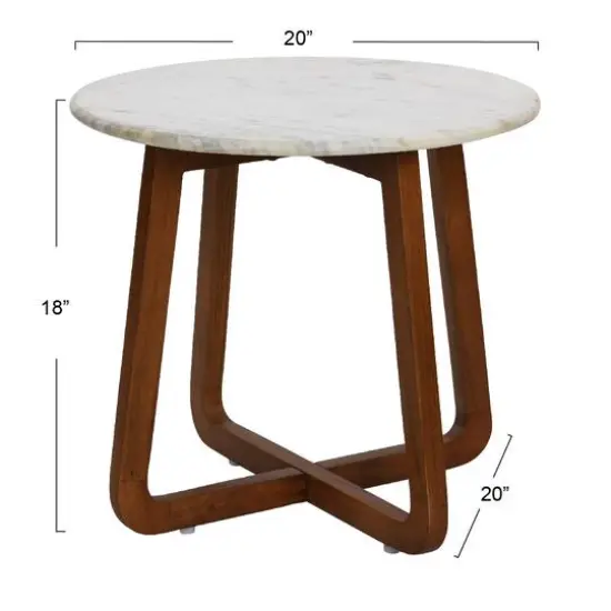 Hello Honey&reg; Modern Bohemian Marble & Wood Round End Table Walnut Finish {9}