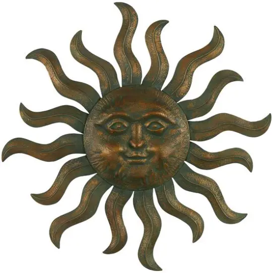 Copper Metal Sun Wall D&eacute;cor with Smiling Face {1}
